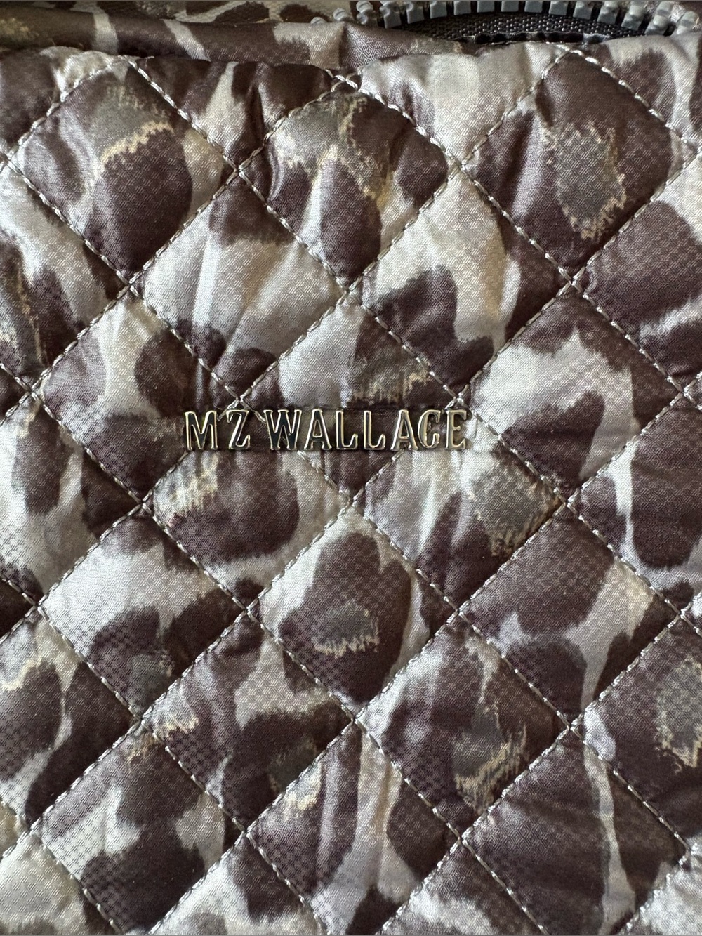 MZ Wallace Gray Quilted Tote with Leopard Print Pouch - Picture 7 of 11